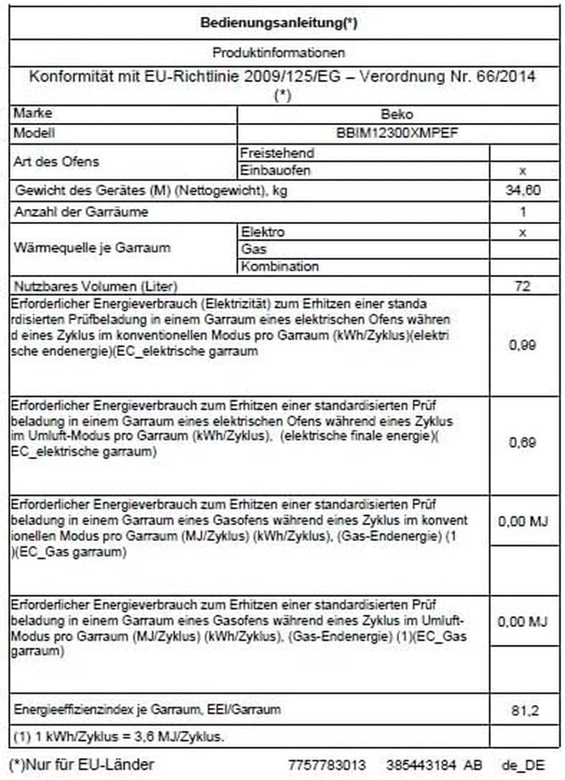 BEKO Four Encastrable Pyrolyse BBIM12300XMPEF, Aéroperfect, 72 Litres,
