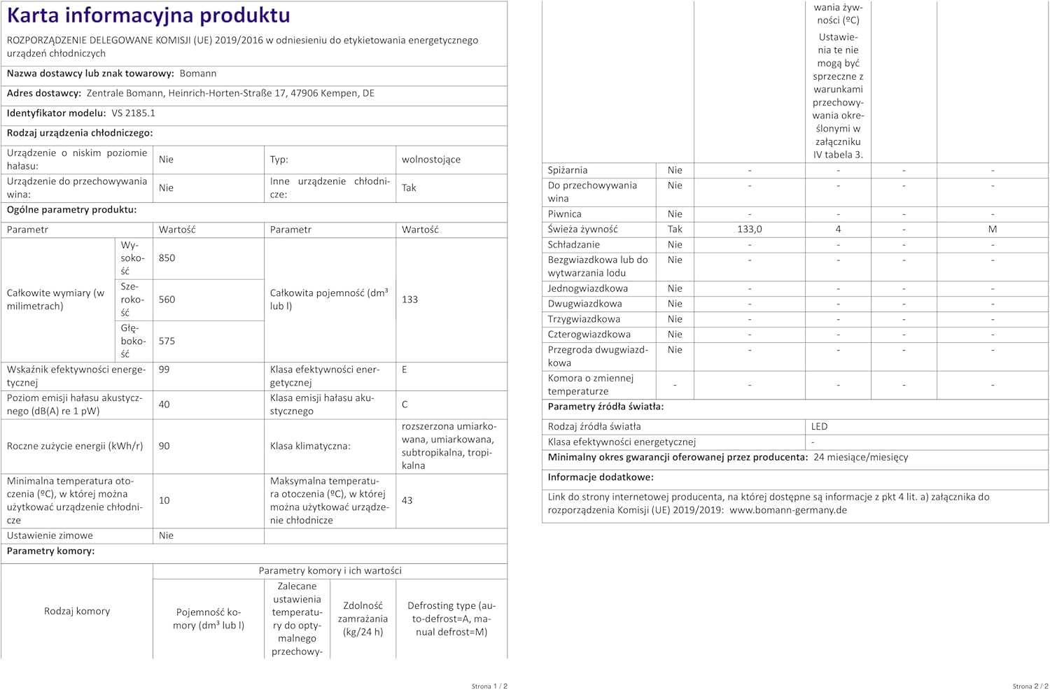 Bomann Réfrigérateur 133L Blanc Vs2185-1-Blanc, Capacité Nette : 133 Litres, Éclairage Intérieur À DEL, Contrôle De La Température En Continu, 3 Clayettes En Verre