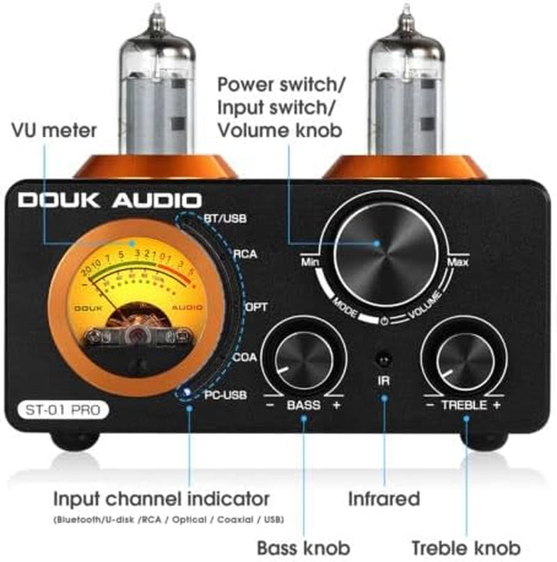 [Version Mise À Jour] ST-01 Pro 200W Amplificateur Hi-Fi Mini Récepteur Audio Bluetooth 5.0 Amplificateur À Tubes Numérique Avec Vu-Mètre, USB DAC Coax/Opt