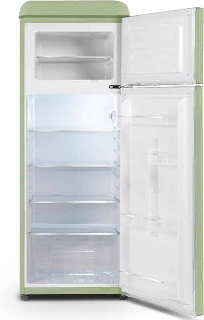 SCDD208VVA, Réfrigérateur 2 Portes, 211L (172+39), Froid Statique, Dégivrage Automatique, 3 Clayettes Verre, Thermostat Réglables, Pieds Réglables,Vert Amande