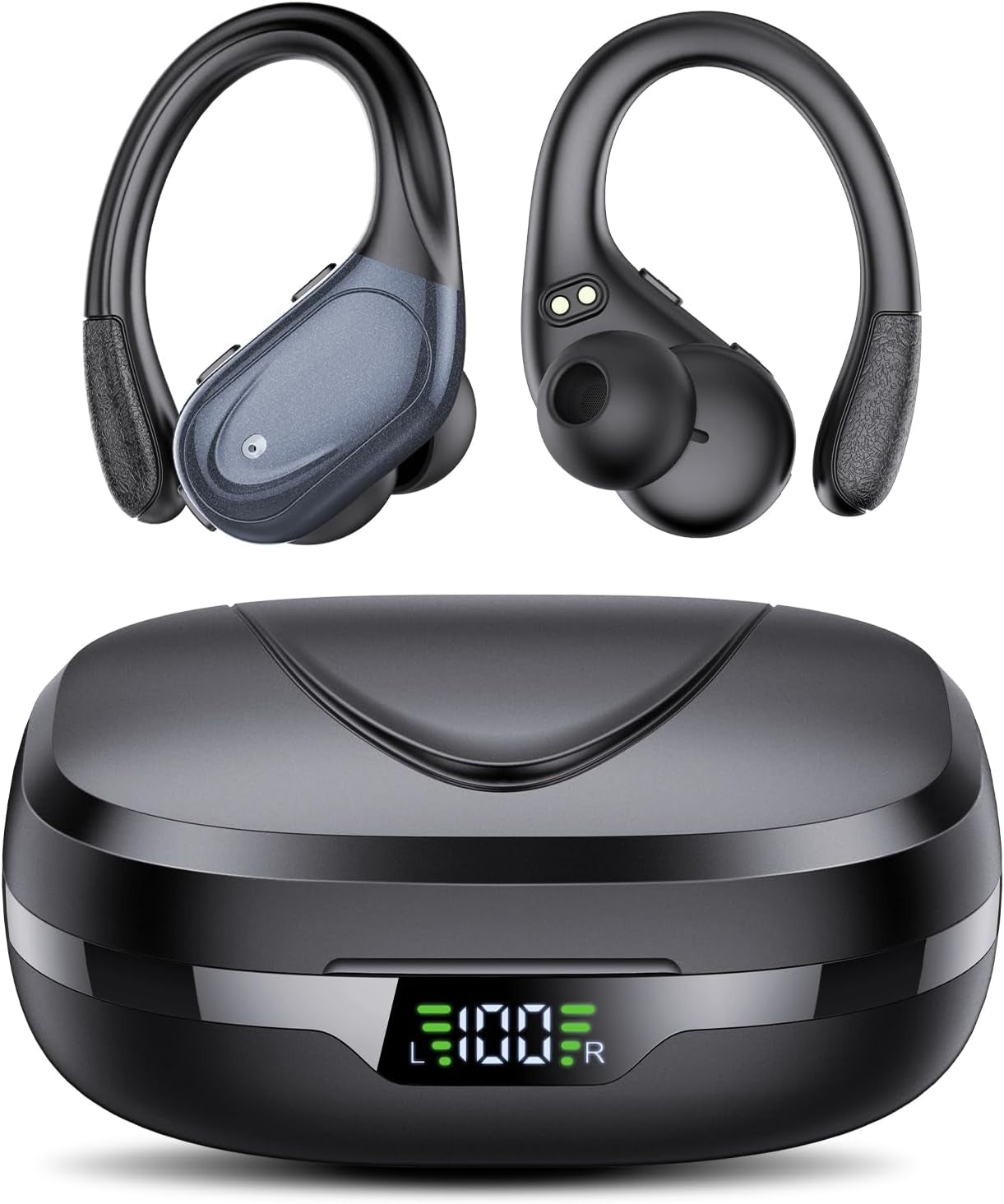 Ecouteurs Bluetooth Sans Fil Sport, 60H Casque Bluetooth 5.3 Avec CVC8.0 Antibruit, Ecouteurs Sans Fil Avec 4 ENC Mic, IPX7 Étanche Oreillette Bluetooth, Écouteurs Bluetooth Pour Running Noir