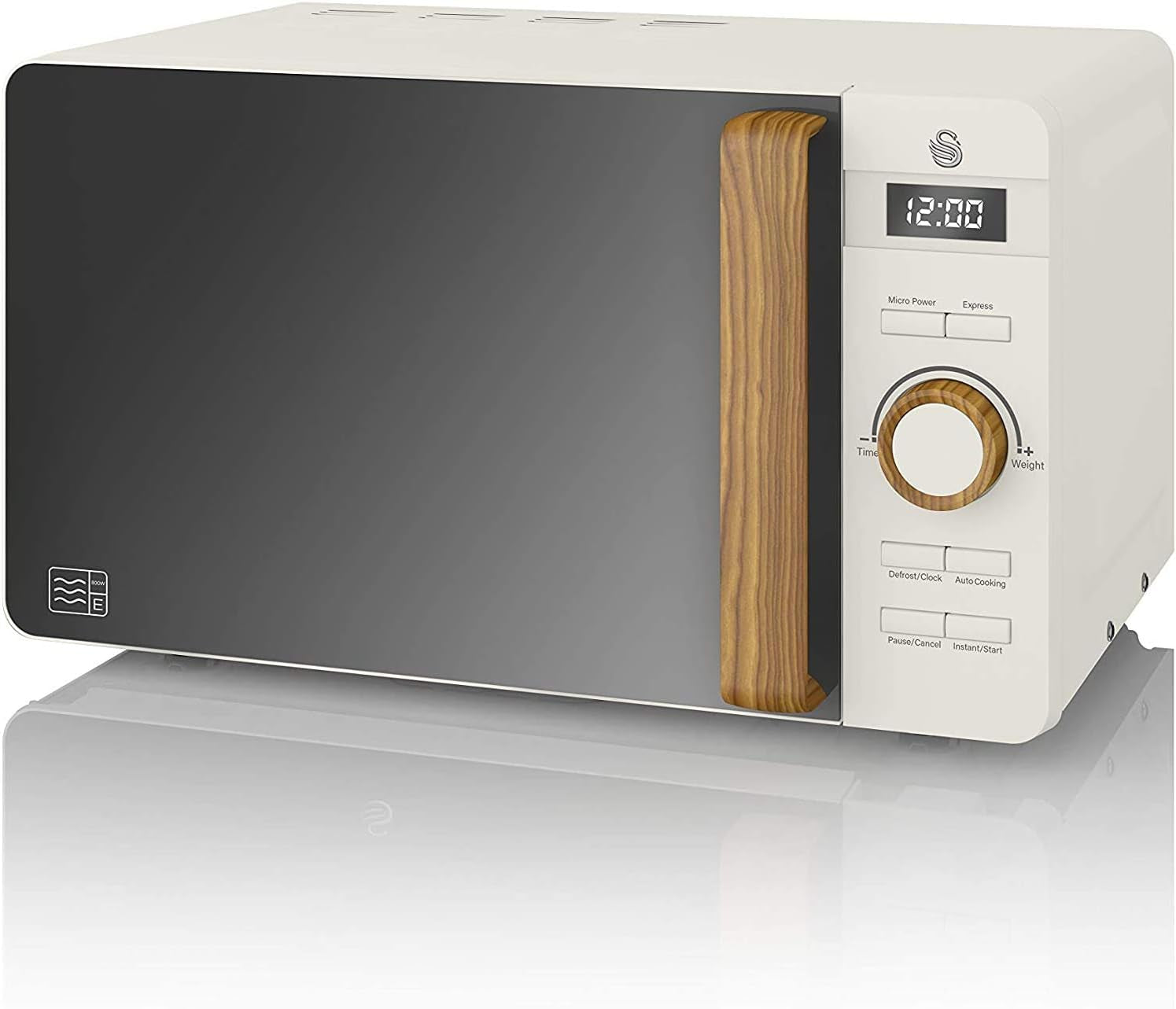Four À Micro-Ondes Numérique Nordic 20 L, 6 Niveaux De Puissance, 800 W, Minuterie De 30 Minutes, Nettoyage Facile, Mode Dégivrage, Design Moderne, Poignée Effet Bois, Blanc Mat