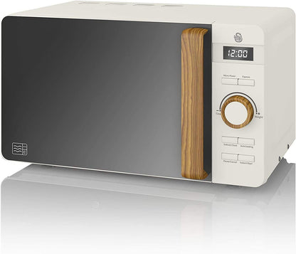 Four À Micro-Ondes Numérique Nordic 20 L, 6 Niveaux De Puissance, 800 W, Minuterie De 30 Minutes, Nettoyage Facile, Mode Dégivrage, Design Moderne, Poignée Effet Bois, Blanc Mat