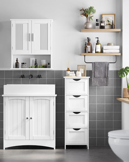 Meuble De Salle De Bain, Armoire Sur Pied, Avec 4 Tiroirs, 30 X 30 X 82 Cm, Pour Salon, Salle À Manger, Cuisine, Style Moderne, Blanc LHC40W