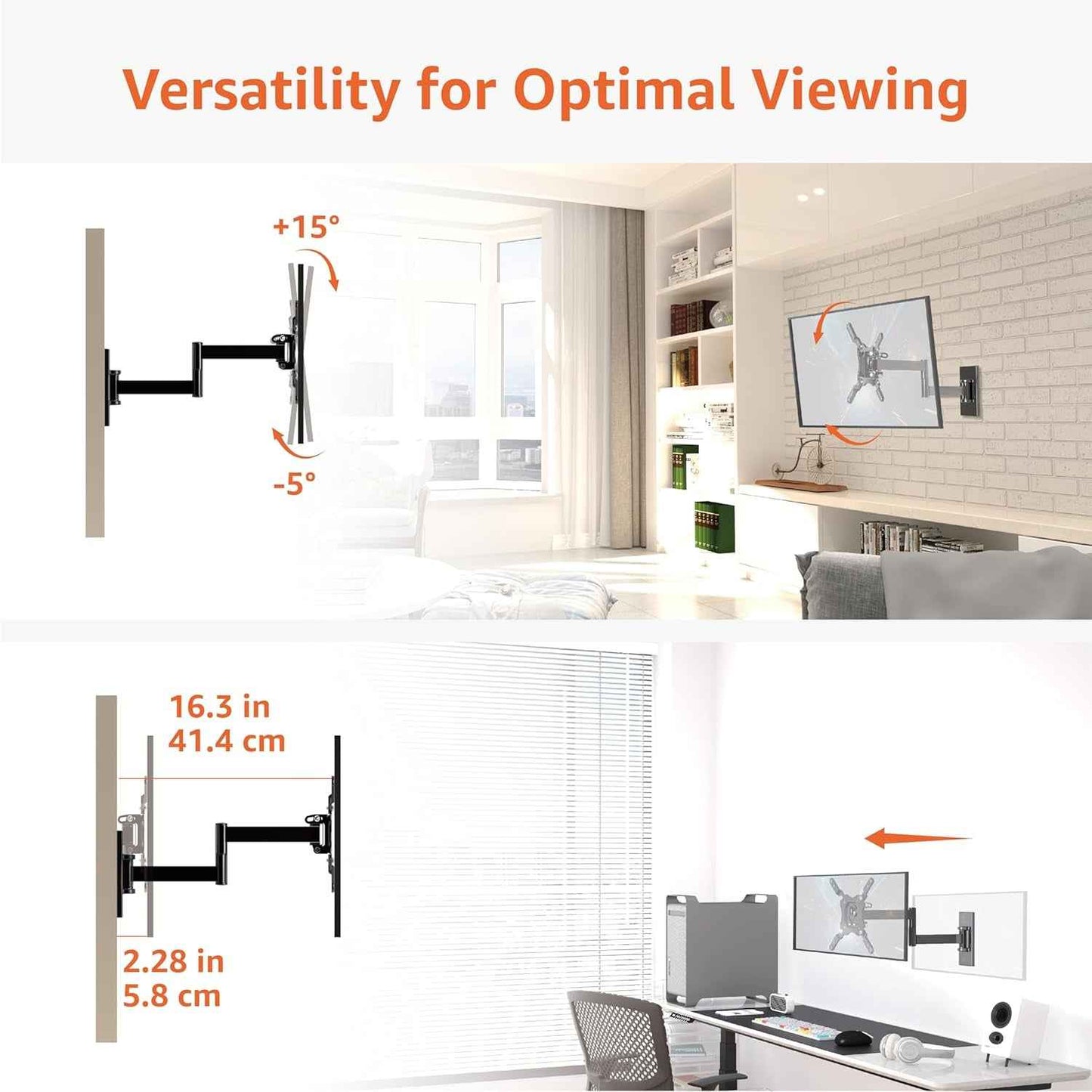 Support Mural Pour Téléviseur, Mouvement Complet, Pivotant Et Inclinable, Pour Téléviseurs Ou Écrans Plats Et Incurvés 12 À 40 Pouces Jusqu’À 36Kg, Support TV, VESA Max. 200X200Mm, Noir