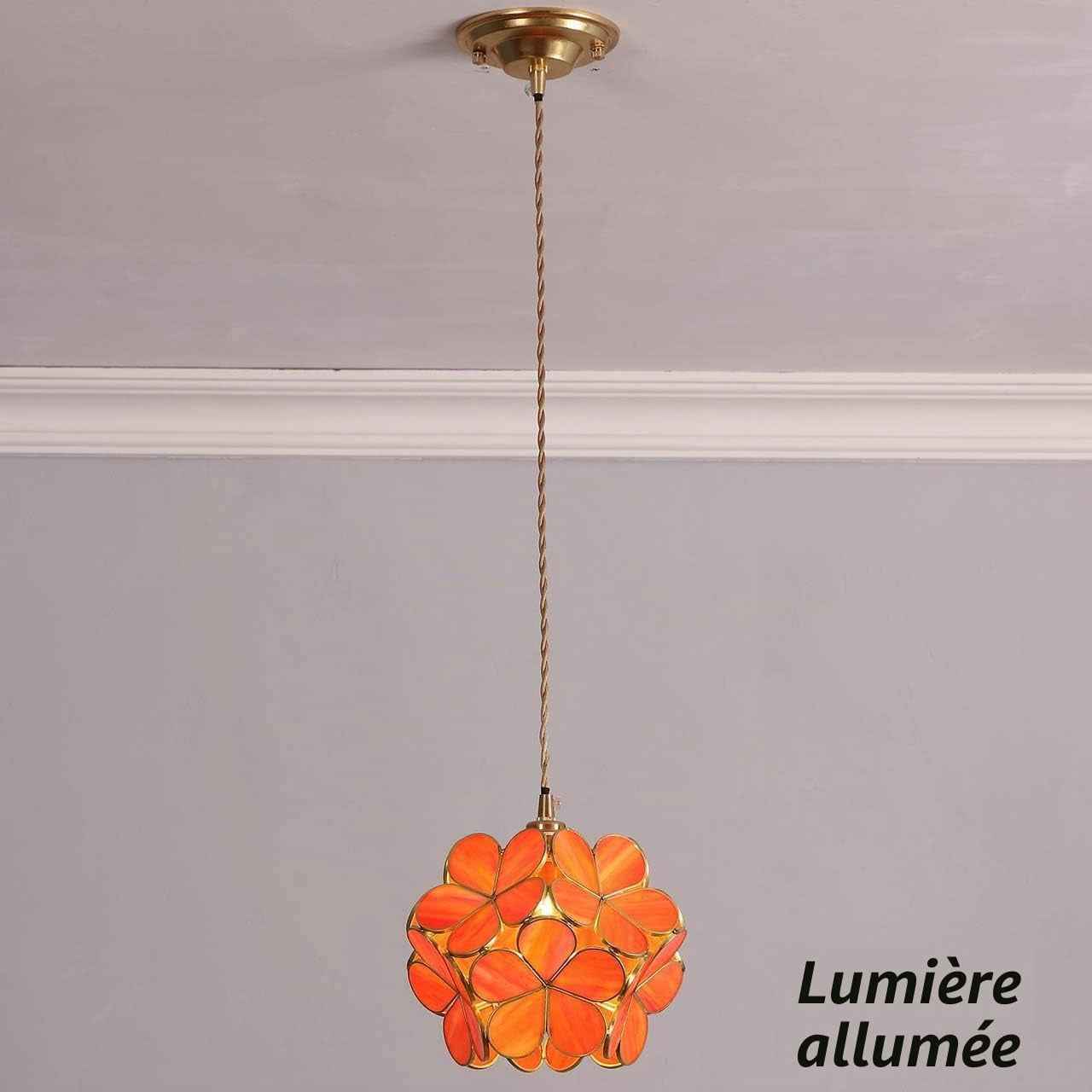 Suspension De Plafond En Vitrail Style Tiffany Pétales, Avec Abat-Jour De 8 Pouces De Large (Orange, Cerisier En Fleurs De 8 Pouces)