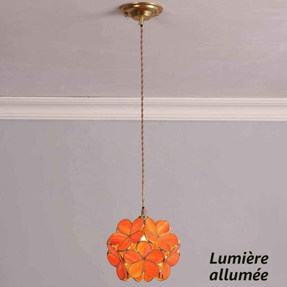 Suspension De Plafond En Vitrail Style Tiffany Pétales, Avec Abat-Jour De 8 Pouces De Large (Orange, Cerisier En Fleurs De 8 Pouces)