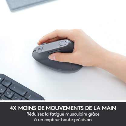MX Vertical Souris Ergonomique Sans Fil | Multi-Dispositifs, Bluetooth/2,4 Ghz, Récepteur USB Unifying, 4000 PPP, 4 Boutons, Charge Rapide, Pc/Mac/Ipad OS - Graphite