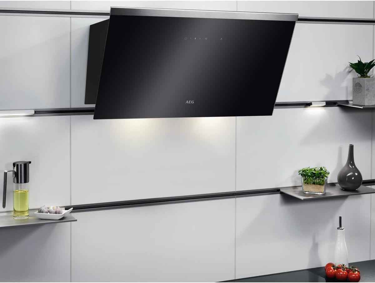 AEG Hotte Murale Sans Tête 60 Cm a Série 7000 Avec Hob2Hood, Évacuation Et Recirculation, Moteur Haute Performance, Puissance Max. 500 M³/H, 64 – 74 Db(A) Maximum, Commande Tactile, Noir DVE5661HB