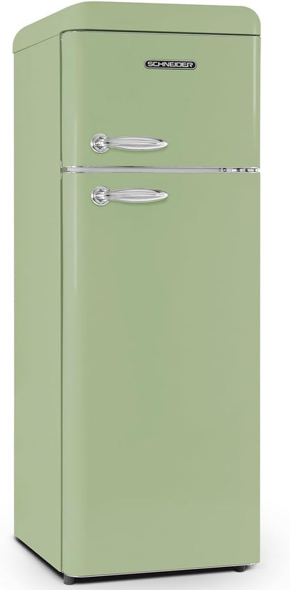 SCDD208VVA, Réfrigérateur 2 Portes, 211L (172+39), Froid Statique, Dégivrage Automatique, 3 Clayettes Verre, Thermostat Réglables, Pieds Réglables,Vert Amande