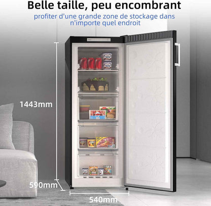 Congélateur Armoire 166L Avec No Frost & 4 Étoiles Noir（Fsd166Ne4E） | 3 Tiroirs, 2 Abattants, Multi Airflow, 144Cm H, Éclairage LED, Porte Réversible, Gain De Place