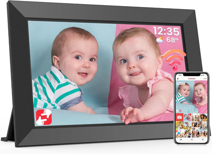 Frameo Cadre Photo Numérique Wifi 10,1 Pouces Avec Mémoire Intégrée De 32 Go, Écran Tactile HD 1280X800 IPS Pour Partager Photos Et Vidéos, Support Multilingue, Rotation Automatique, Montage Mural