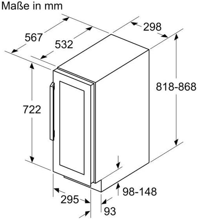 Neff KU9202HF0 N70 Armoire De Stockage À Vin Encastrable Classe D'Efficacité Énergétique F 82 X 30 Cm 58 L