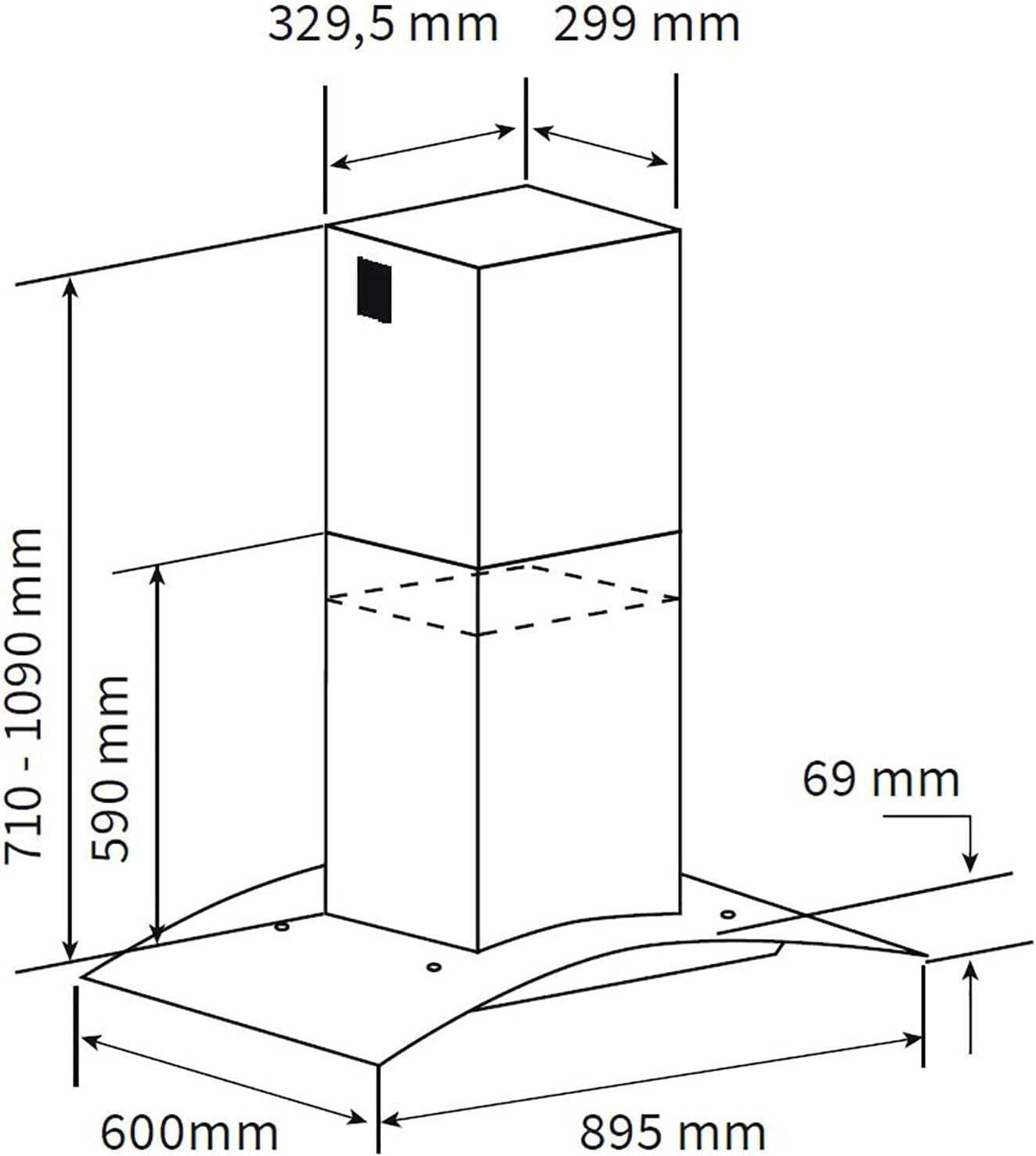 Hotte Aspirante Cuisine 90 Cm | Hotte Îlot | Acier Inoxydable | Verre Noir | Wifi | Arrête Automatiquement | Opération Tactile | SINUS-INSEL-HC