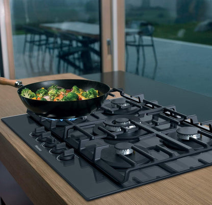 GM973XF Plateau De Cuisson À Gaz, 5 Zones De Cuisson, Largeur 90 Cm, Grilles En Fonte, Allumage Intégré, Inox Anti-Empreintes Digitales, Brûleur Wok