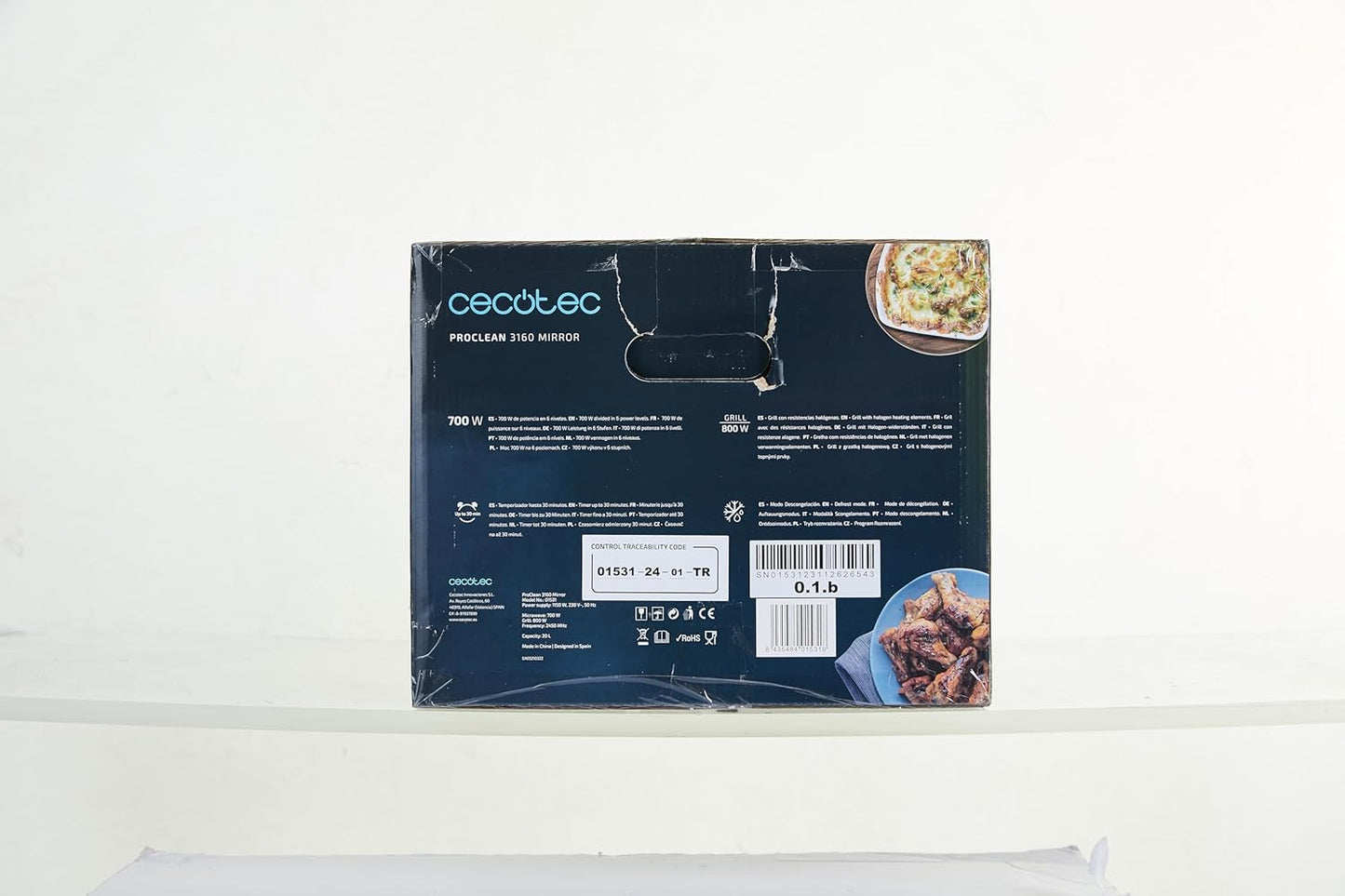 Micro-Ondes Proclean 3160. Revêtement Ready2Clean Pour Un Meilleur Nettoyage, Technologie 3D WAVE, Grill 800 W, 20 L. Design Élégant Avec Porte, 6 Niveaux, Argenté Miroir.
