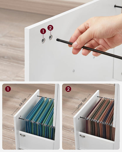 CUSTOS Collection - Caisson Mobile, Classeur, 2 Tiroirs, Support D’Imprimante, Meuble De Bureau, Verrouillable, Pour Documents Au Format A4, Dossier Suspendu, Blanc LCD027WE02