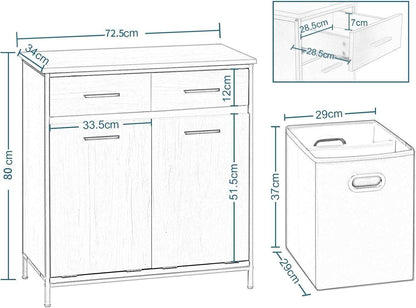 Meuble De Salle De Bain, Placard De Rangement, Avec Sac Intérieur Amovible Avec Poignées, 40 X 78,9 X 80,2 Cm, 2 Tiroirs Et 2 Paniers À Linge, Meuble De Rangement, Chêne Clair + Noir, 0233WY