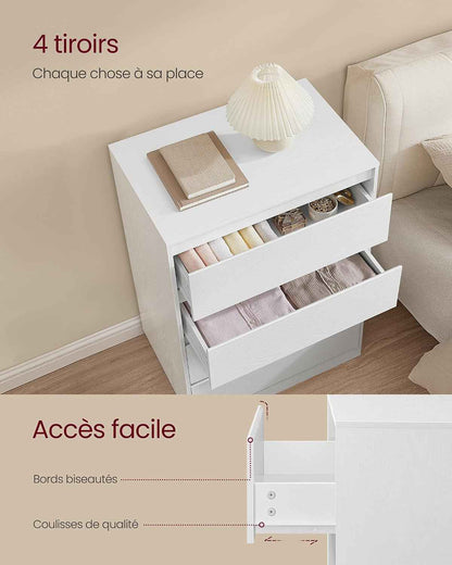 Kailyn Collection - Commode Chambre 4 Tiroirs, Armoire De Rangement, Meuble À Vêtements, 40 X 60 X 97,4 Cm, Style Moderne, Blanc Neige LTS614WE02V1