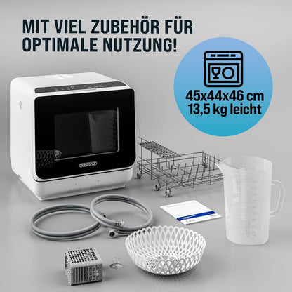 MONZANA® Mini Lave-Vaisselle Noir-Blanc Réservoir D'Eau 4,5L Lave Vaisselle De Table 3 Couverts App WIFI Étudiants Couples
