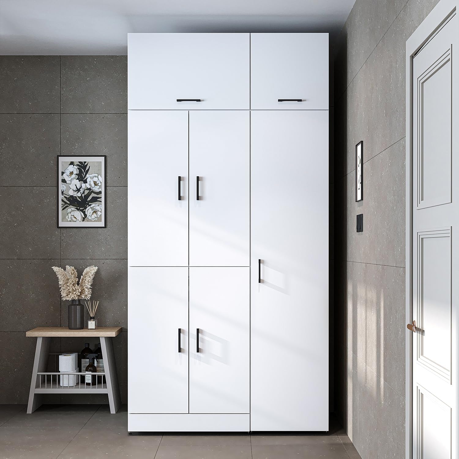 Dora - Armoire De Machine À Laver - Pour Sèche-Linge Et Machine À Laver - En 4 Couleurs - Avec Portes Et Panneau Coulissant - Blanc - Chêne