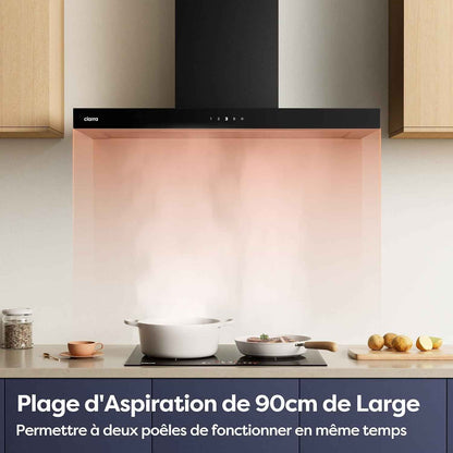 CBCB9102 Hotte Aspirante 90 Cm Classe A+++ 709 M³/H Wifi & APP Noir | Commande Tactile, 4 Vitesses & Boost, Filtre À Charbon CBCF003 Inclus, Recyclage Ou Évacuation, Affichage LED - Hotte Murale.