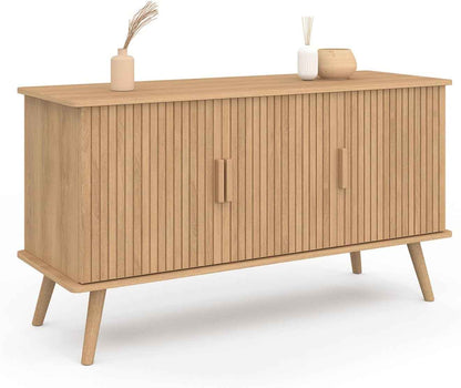 - Buffet 110 Cm Juliette, Lattes Tasseau Bois Coloris Chêne | Avec 3 Portes