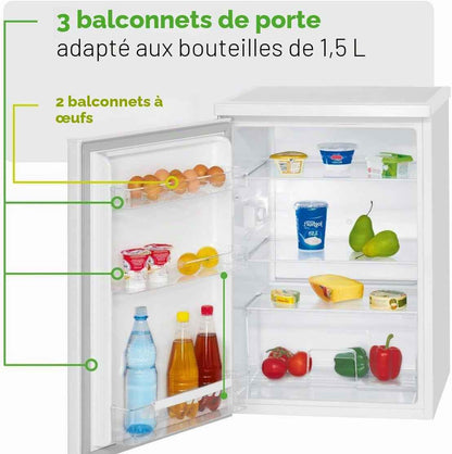 Réfrigérateur 133 L Pose Libre Éclairage LED VS 2185-1, Blanc | Éclairage Intérieur LED, Contrôle De La Température En Continu, 3 Clayettes En Verre, Pose Libre