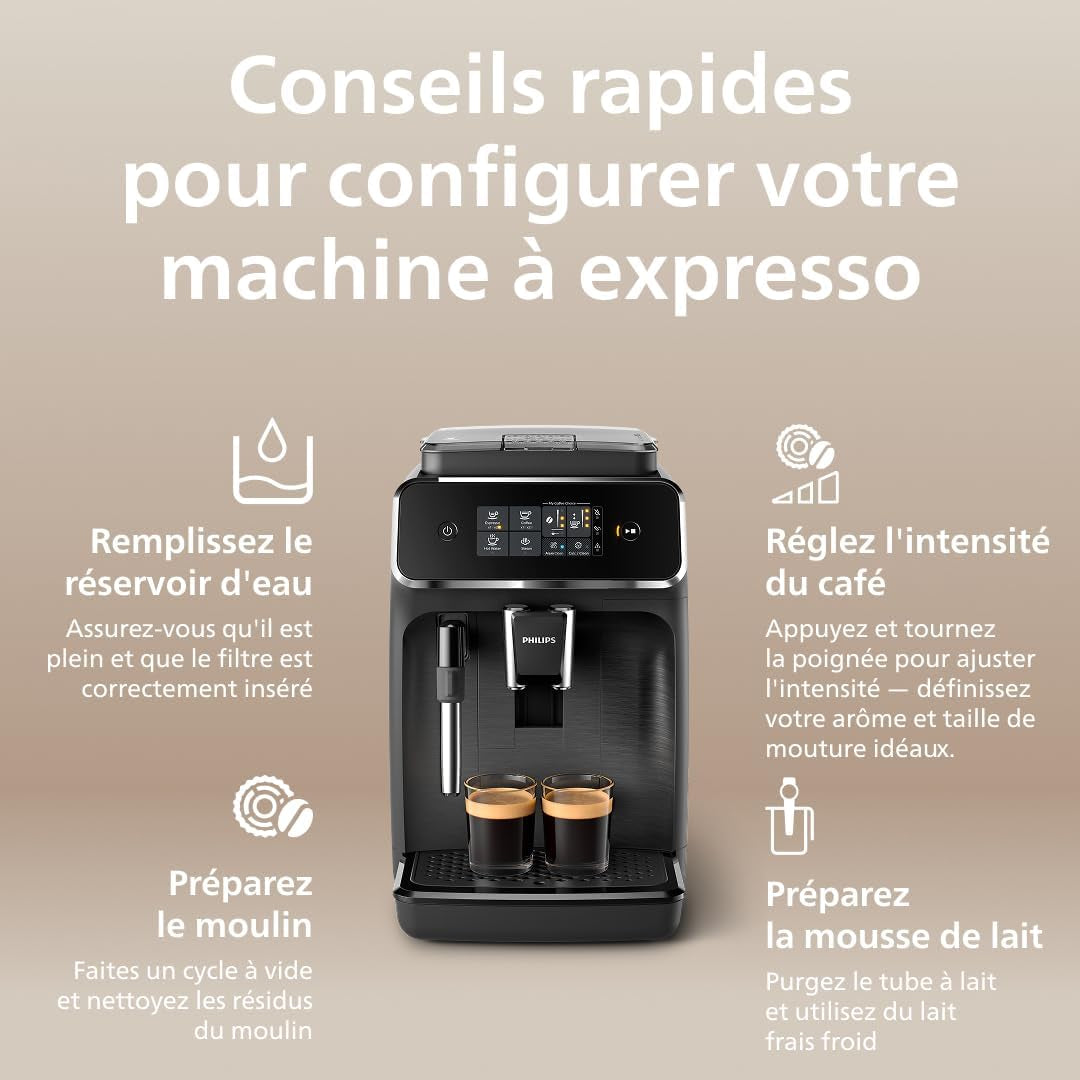 Machine À Café Grain 2200, 2 Boissons, Mousseur À Lait, Noir Mat | Expresso Broyeur Avec Écran Tactile, Mousseur À Lait Classique, Aroma Extract, Broyeur 100% Céramique, App Homeid (EP2220/10)
