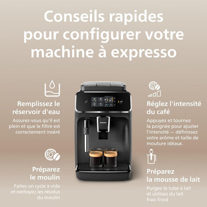Machine À Café Grain 2200, 2 Boissons, Mousseur À Lait, Noir Mat | Expresso Broyeur Avec Écran Tactile, Mousseur À Lait Classique, Aroma Extract, Broyeur 100% Céramique, App Homeid (EP2220/10)