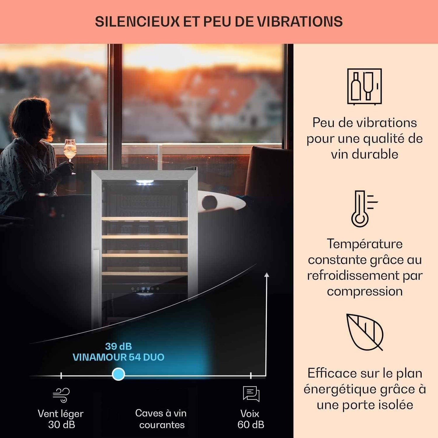 Cave À Vin 19 Bouteilles, Cave De Service Avec Étagères En Bois Amovibles, Porte En Verre, Commande Tactile, Écran LCD, Éclairage Intérieur, Temp De 5 À 18°C, a Vin Veillissement, Noir