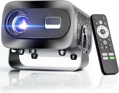 [App Intégrée] Vidéoprojecteur 1080P 4K Supporte Mini Projecteur Home Cinéma Projecteur Video Supporté Pour Correction Trapézoïdale Automatique, Android TV BT5.1 360° Rotation, TV Stick/Avec HDMI,