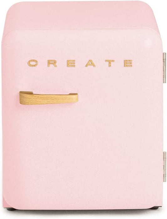 / RETRO FRIDGE 50 Wood/Réfrigérateur Rose Avec Poignée Bois/Pratique Et Fonctionnel, Matériaux Résistants