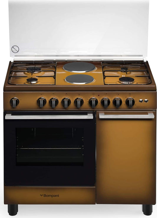 Cuisinière À Gaz Avec Four Électrique Ventilé, N° 4 Feux + 2 Plaques Électriques, 90 X 60 Cm