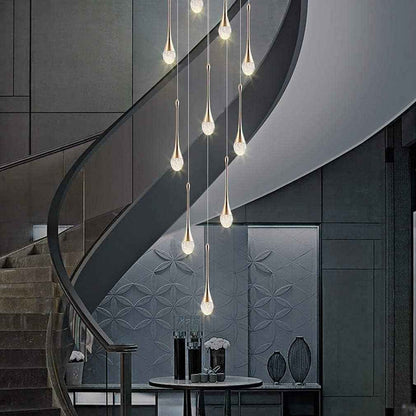 LED Lustre Escalier Moderne Goutte D'Eau Pendentif Éclairage Pour Villa Duplex Escalier Long Pendentif Lampe Cristal Villa Long Lustre Restaurant Lampe (Taille : 8 Lumières)