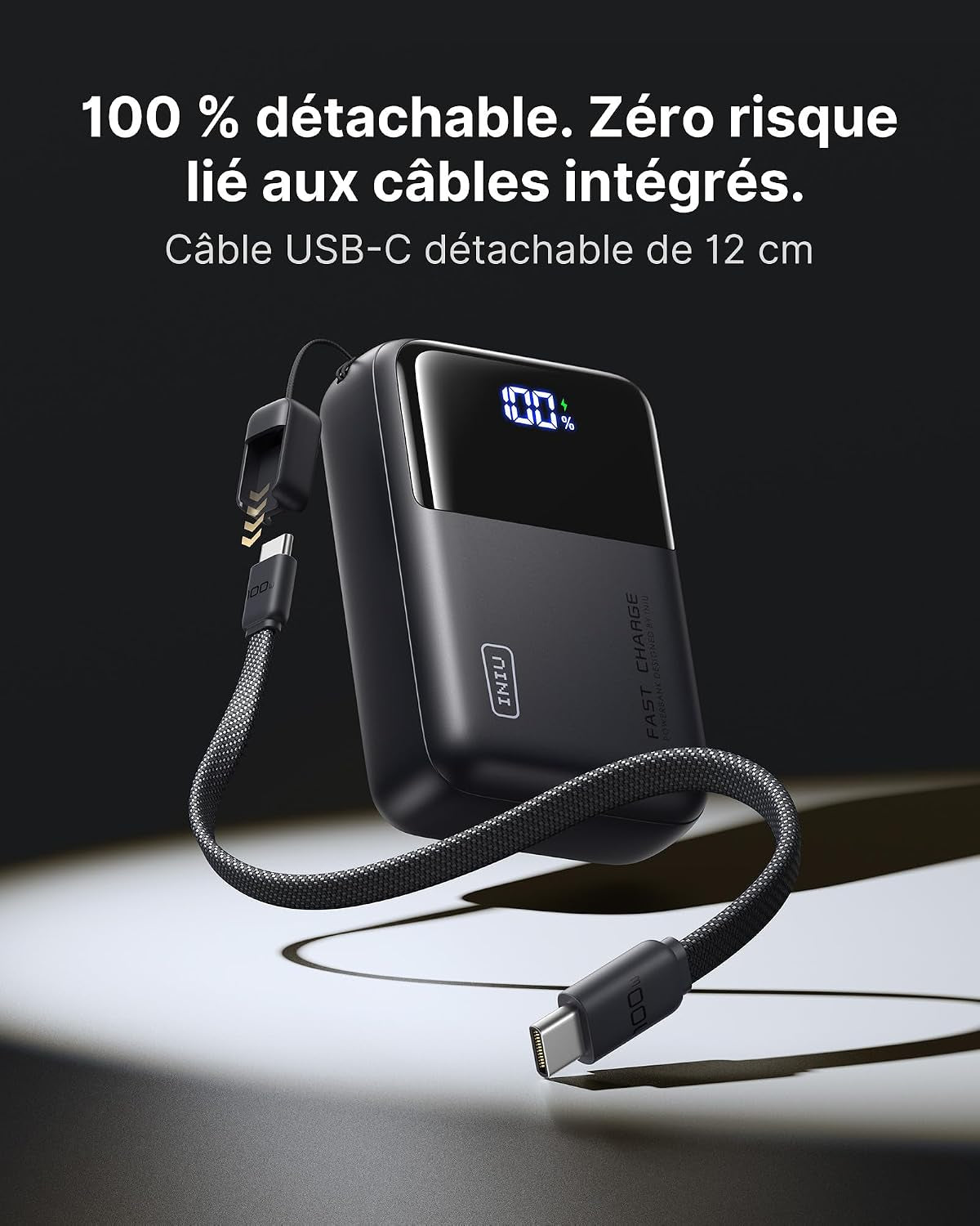 Batterie Externe Pour Ordinateur, Petit 100W 25000Mah USB C Power Bank | Câble USB C Amovible, Autorisé En Avion, Batterie Portable Charge Rapide Avec Macbook, Steam Deck, Iphone 17 Samsung Ipad Etc
