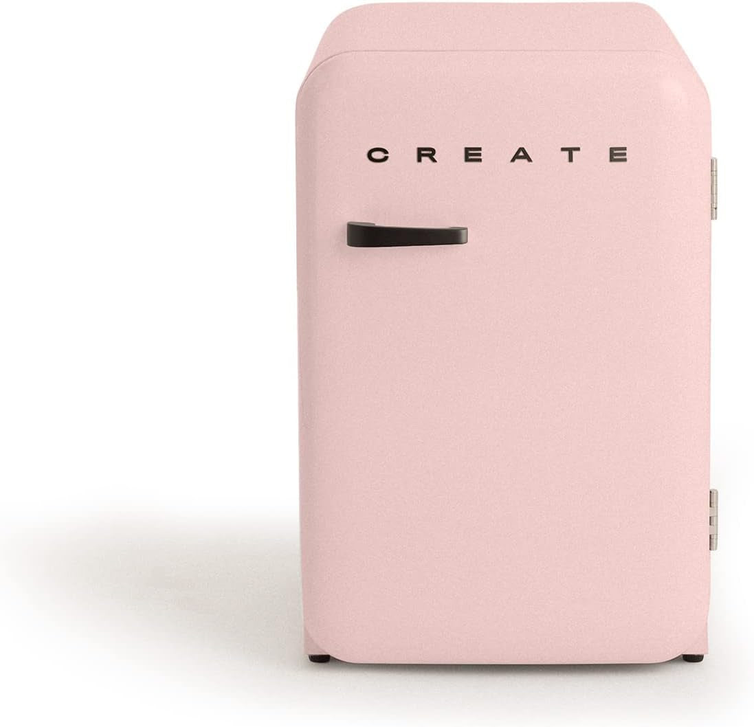 / RETRO FRIDGE 83.5 Black/Réfrigérateur Rose Avec Poignée Noire/Pratique Et Fonctionnel, Matériaux Résistants