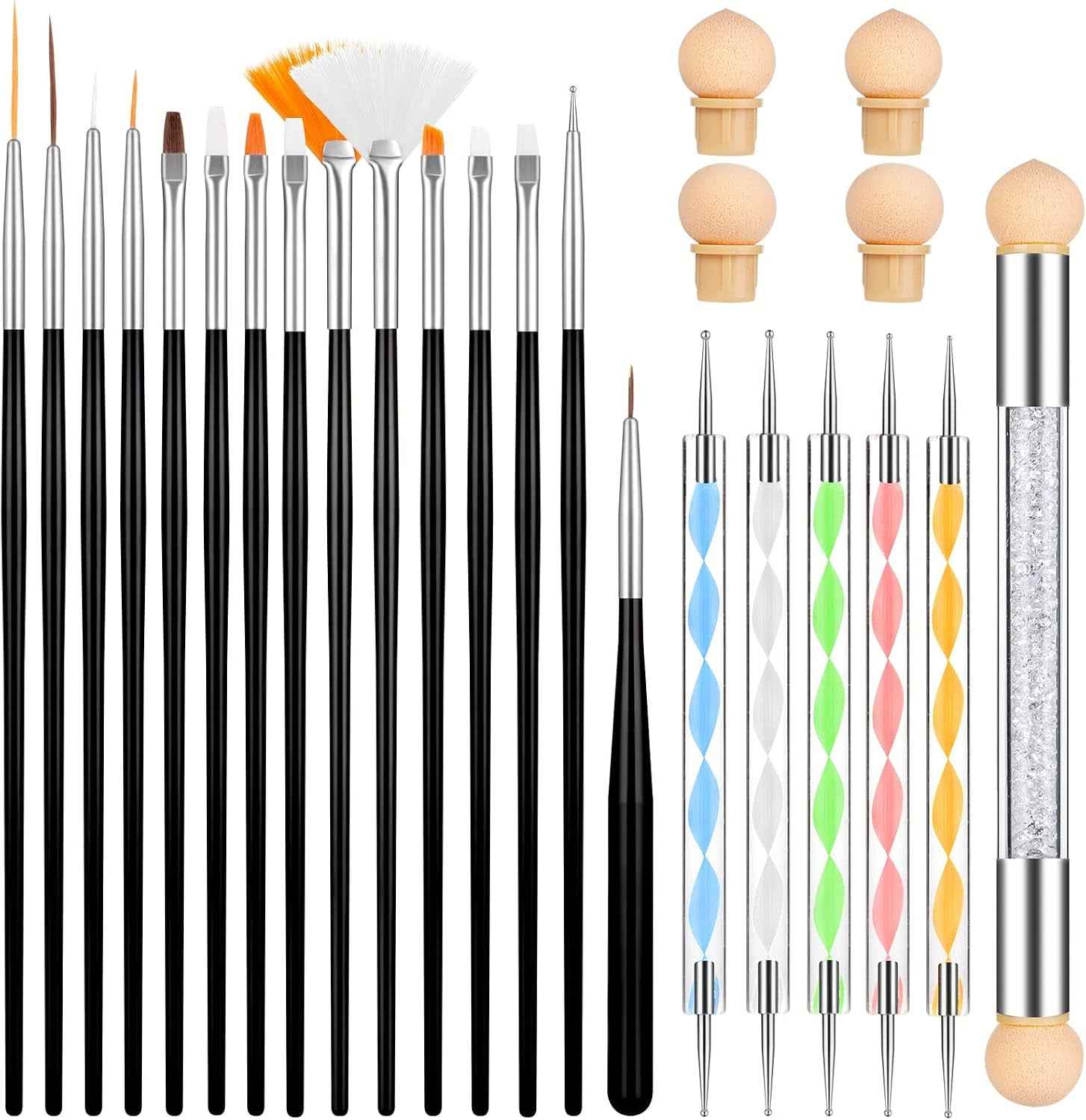 25 Pièces Pinceaux À Nail Art Ongles, Kit Complet De Pinceaux Gel Précision En Acrylique Et Pinceaux Dégradeurs Dotingtool Pour Décoration Des Ongles Et Usage Professionnel Manucure