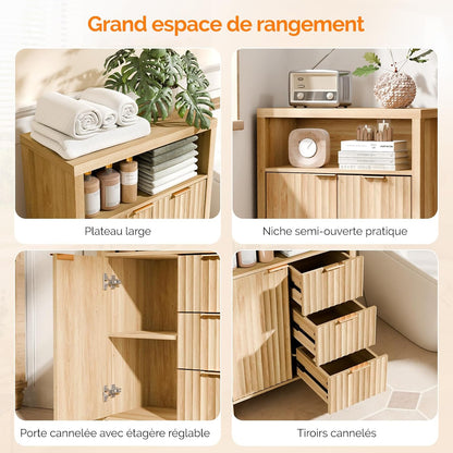 Meuble De Rangement, Armoire De Rangement En Bois Avec 1 Compartiment Ouvert, Meuble Sur Pied Avec 4 Tiroirs, Commode Pour Cuisine, Entrée, Salle De Bain, Chêne, 59 X 30 X 81 Cm