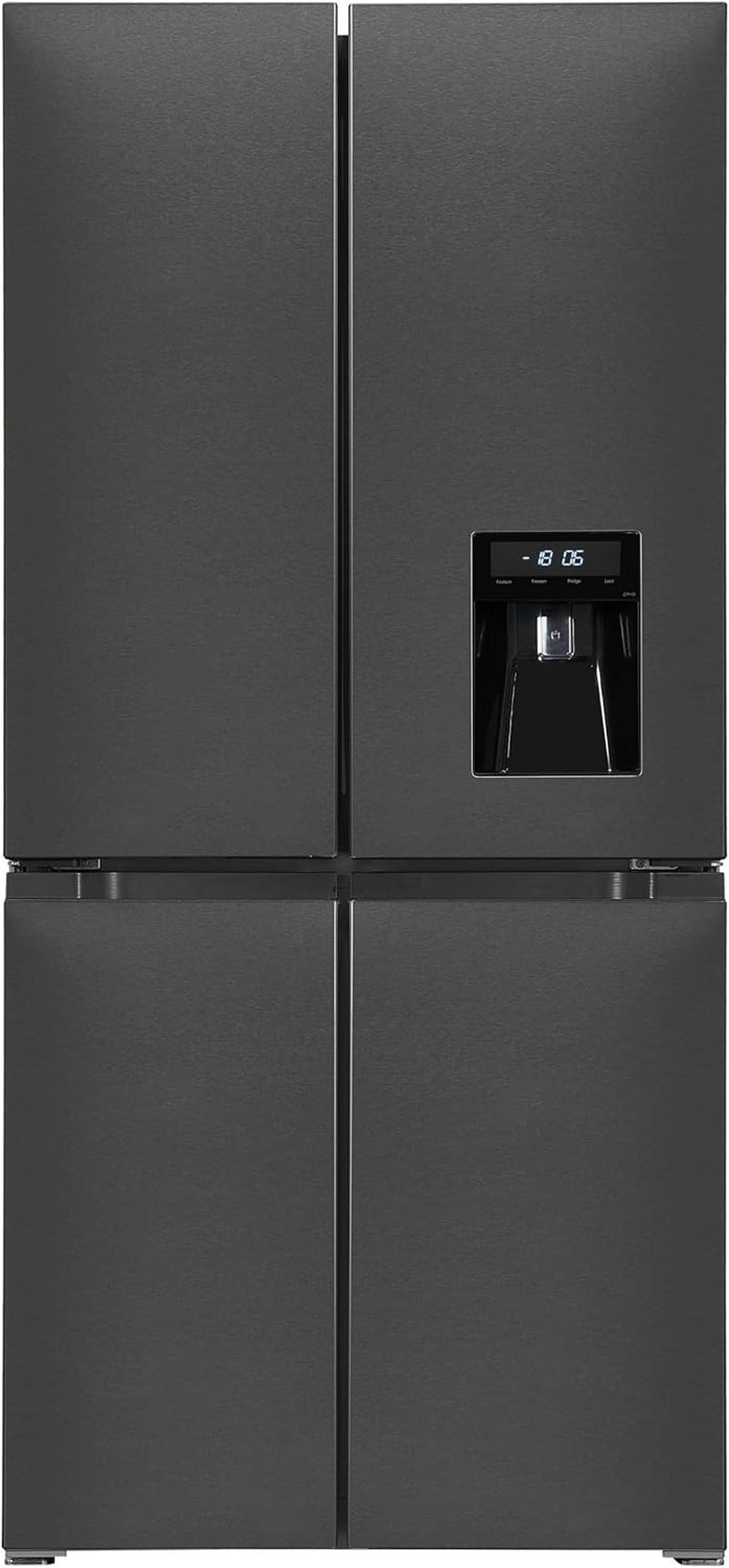 Exquisit MD430-100-WS-200E Stand Kühl-Gefrierkombination, 84Cm Breit, 432 L, Nofrost, Wasserspender, Inoxlook-Az