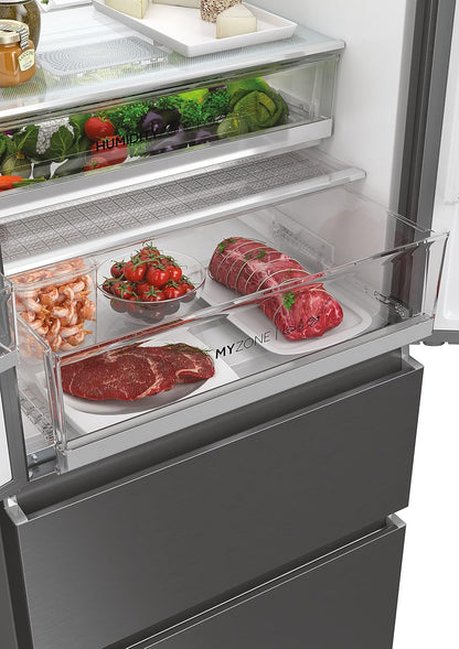 HFW7720EWMP Réfrigérateur Combiné - Pose Libre, 477L, My Zone Plus, Humidity Zone, Fontaine À Eau, Smart Home (Wi-Fi), Gris, Classe E