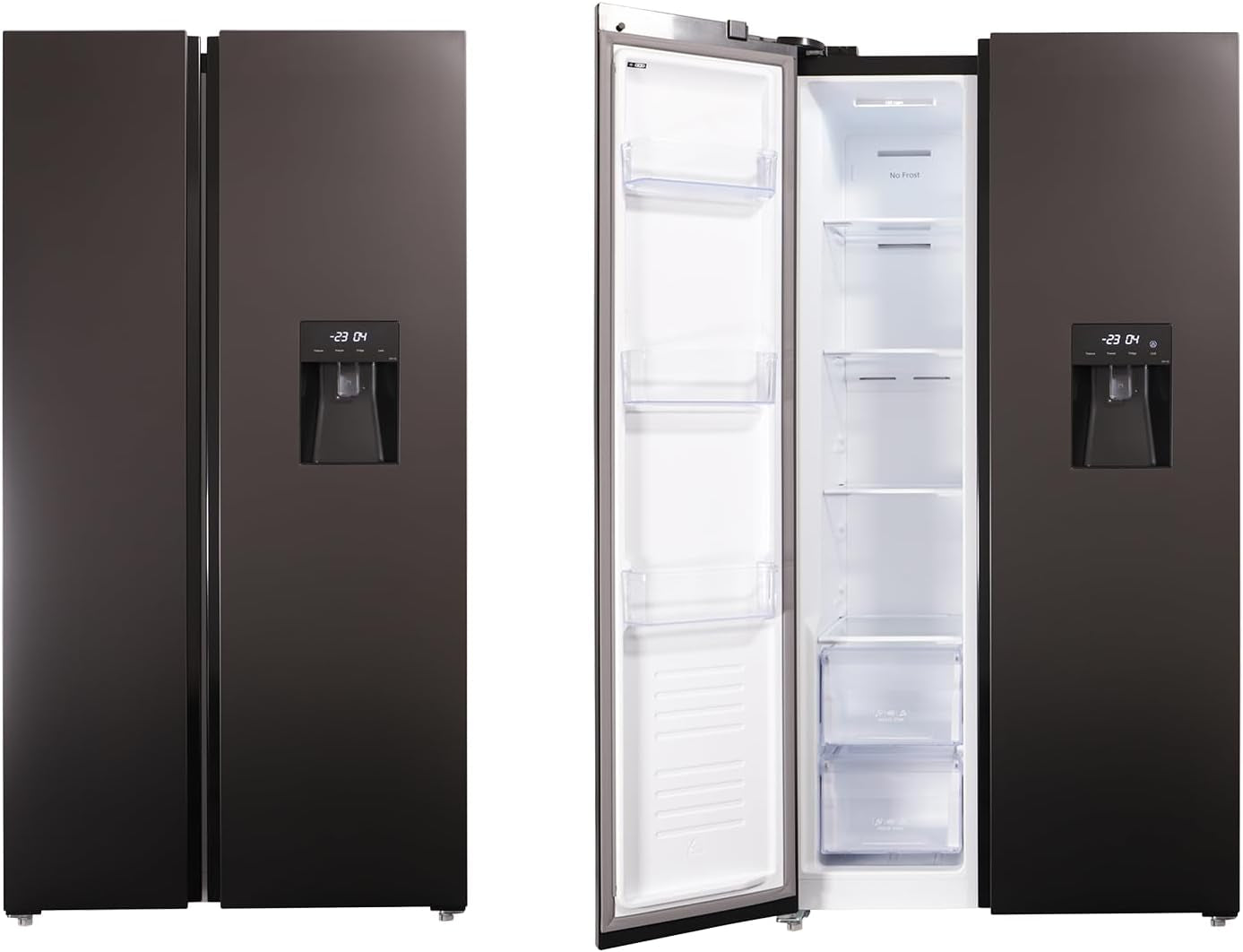 Respekta Réfrigérateur-Congélateur Côte À Côte Avec Distributeur D'Eau En Acier Noir AC178BSWS-18 / H:178 Cm, L:91 Cm/Compartiment Réfrigérateur De 326 L, Congélateur De 174 L, No Frost