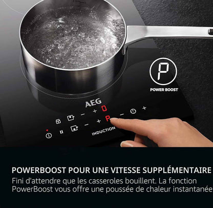 AEG Table De Cuisson À Induction Série 6000, IKX64441CB, 4 Zones De Cuisson, 60 Cm, Fonction Pont, Fonction Hob2Hood, Minuterie De Cuisson Intégrée, Verrouillage Par Clé, Chaleur Résiduelle 3 Étapes