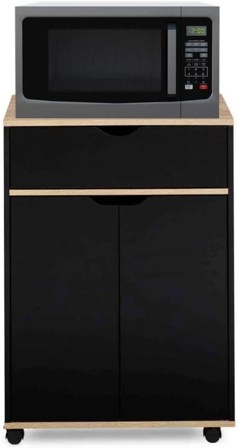 - Desserte De Cuisine Cosy Noir Et Bois | Avec Placard Et Tiroir, L. 60 Cm