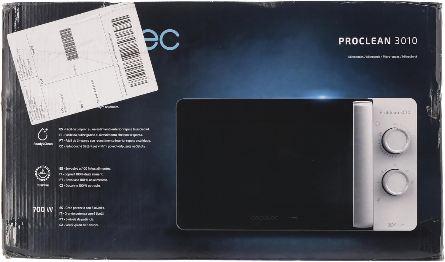 Micro-Ondes Proclean 3010. Capacité De 20 L, Revêtement Ready2Clean, 700 W De Puissance, 6 Niveaux De Fonctionnement, Minuterie 30 Minutes, Mode Décongeler, Finition En Blanc.