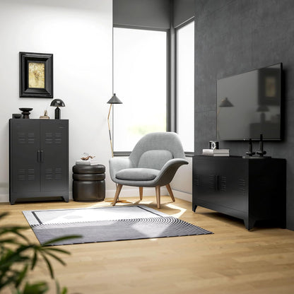 Armoire De Bureau À 3 Niveaux Métallique Noir | Meuble De Rangement Bureau, 2 Portes, Étagères Réglables, Armoire À Dossiers, Pour Domicile, Garage