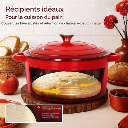 7 Pièces Batterie De Cuisine Induction En Fonte Émaillée | Tous Feux, Induction Et Four, 100% Sans PFOA, PTFE, Plomb, Cadmium, Rétention De Chaleur Maximale Pour Mijoter