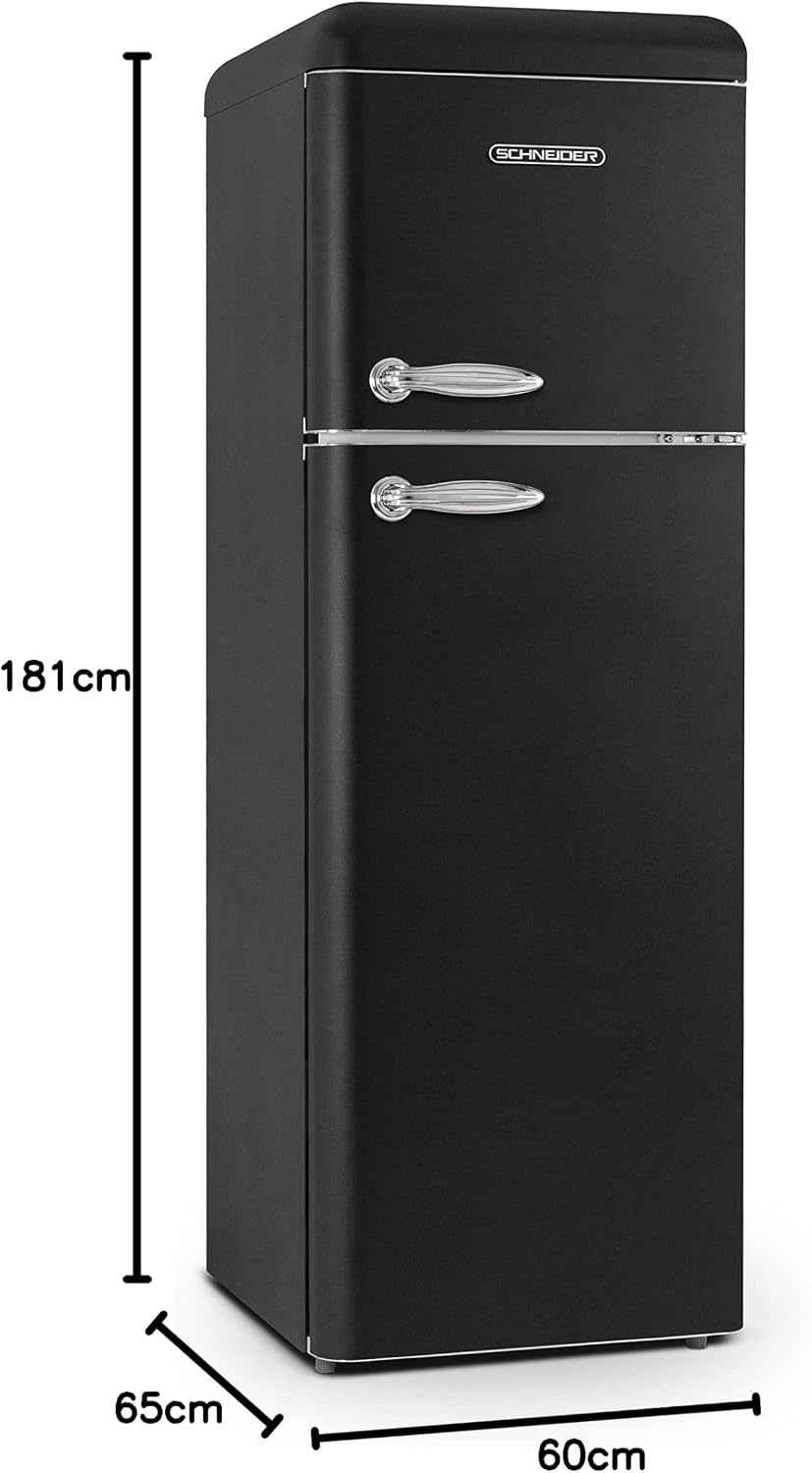 SCDD309VB, Réfrigérateur 2 Portes Vintage, 302L (227+75), Froid Brassé, 3 Clayettes Verre, Pose Libre, Thermostat Réglable, Noir