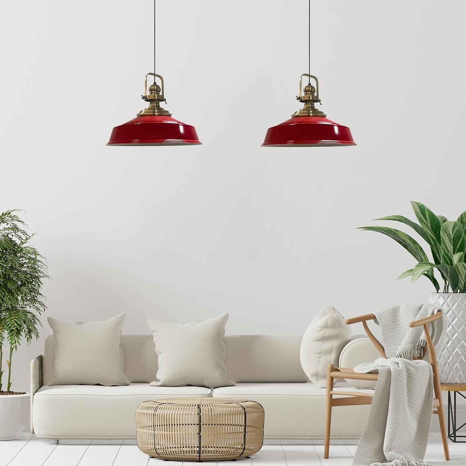 Asletl Suspension Luminaire Industrielle Rétro En Metal Lot De 2, Lustre De Salon Vintage, Éclairage De Plafond Pour Chambre, Cuisine, Lampe Suspendue, Rouge