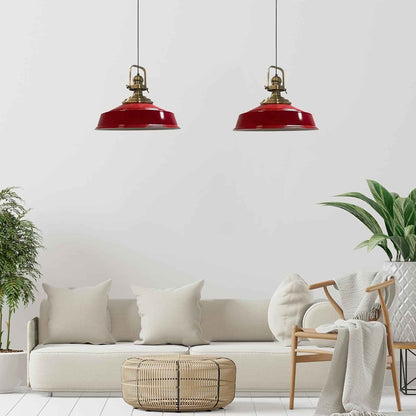 Asletl Suspension Luminaire Industrielle Rétro En Metal Lot De 2, Lustre De Salon Vintage, Éclairage De Plafond Pour Chambre, Cuisine, Lampe Suspendue, Rouge